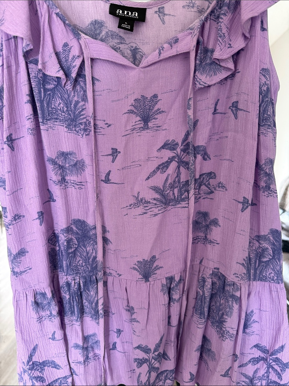Purple Printed Ruffle-Trim Blouse - Picture 4 of 5